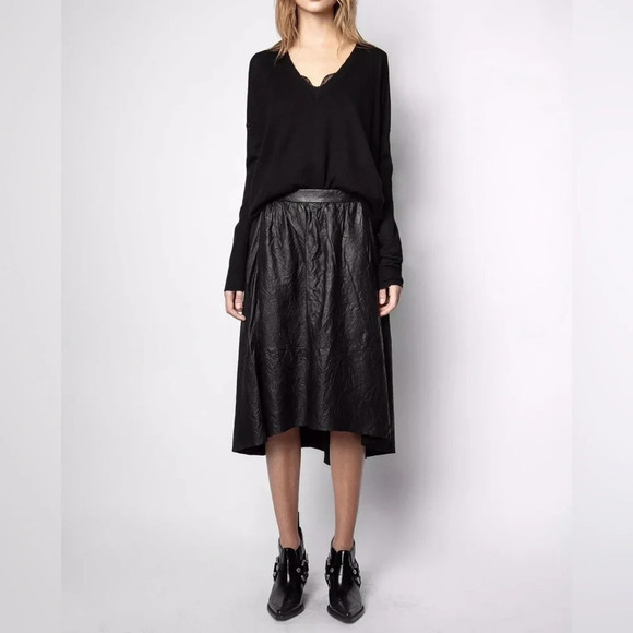 Zadig & Voltaire Joslin Cuir Froisse Leather Skirt - Picture 1 of 15